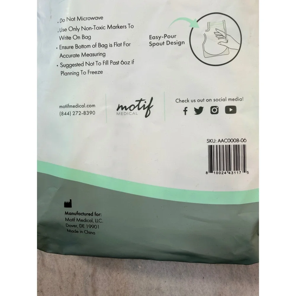 Motif Breastmilk Storage Bags 8oz 400 Count BPA-Free AAC0008-06
